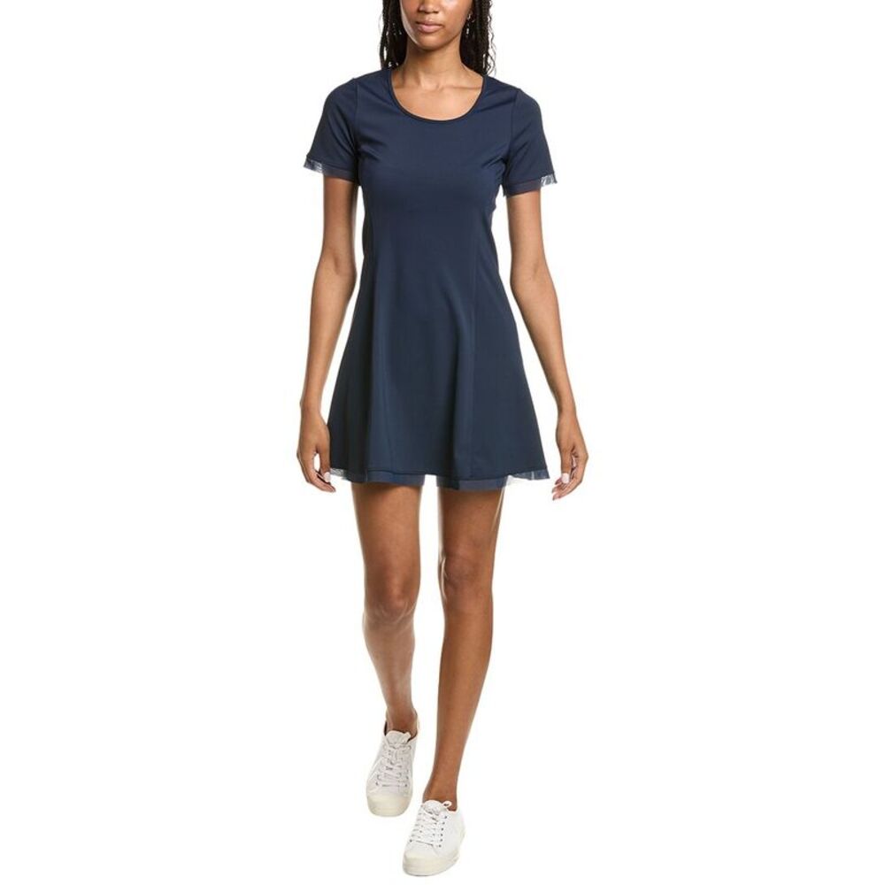 Stella Parker Womens  Scoop Neck Mesh Detail Dress, Navy